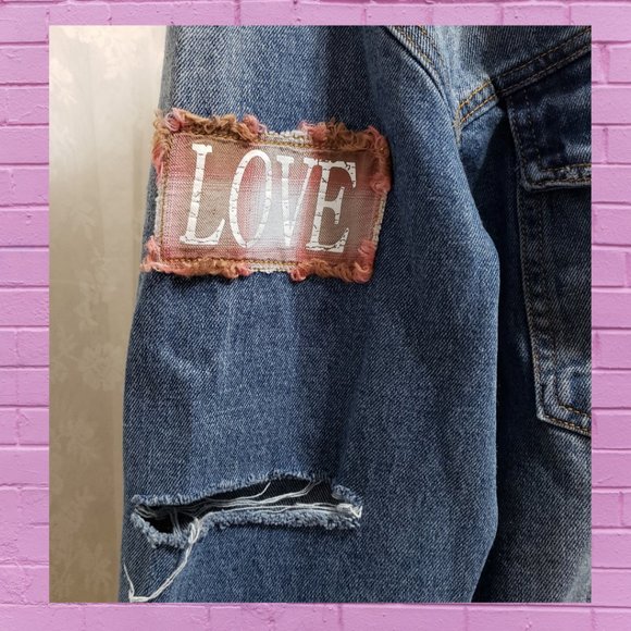 Oversized Distressed Denim "Love" Jacket - Picture 16 of 16